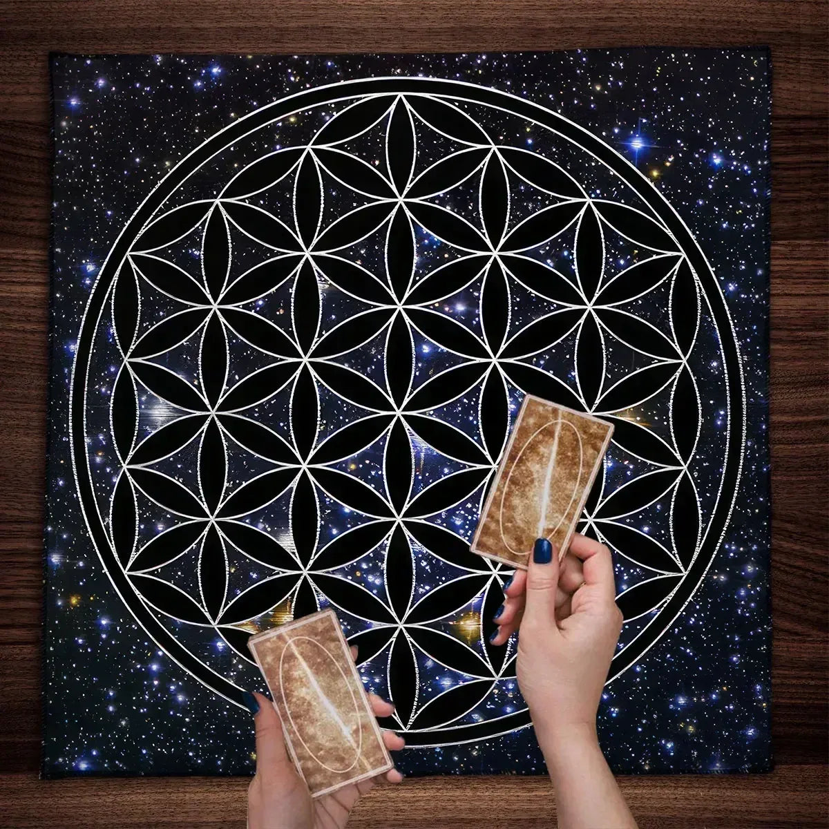 🌸Mandala Flower of Life Tarot Tablecloth | Altar Cloth for Pagan Witchcraft & Divination | Oracle Card Pad | Galaxy Tarot Reading Cloth TLB-(353)