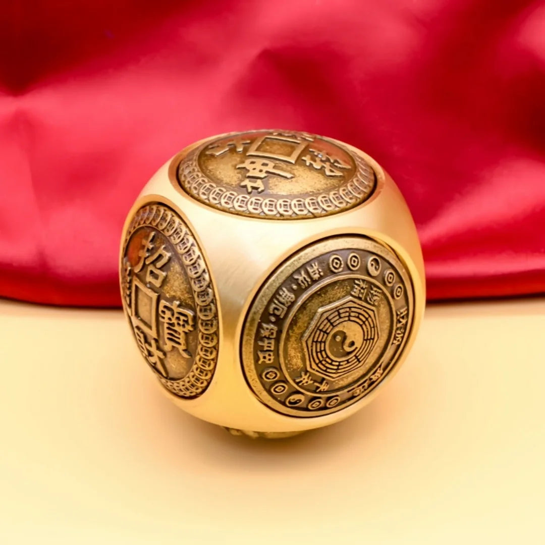 Six-Faced Chinese Lucky Coin Spinner – Rotating Fidget Toy for Stress Relief, Anxiety Reduction, and Focus Enhancement Good Fortune