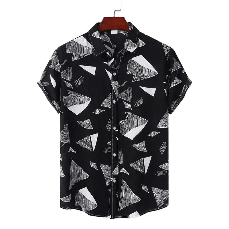 🎨 The Chromatic Patchwork Aloha Masterpiece: Premium Men's Vintage-Style Hawaiian Shirt – High-Definition Colorful Geometric Print, Breathable Short-Sleeve Button-Down, and Signature Loose-Fit Silhouette