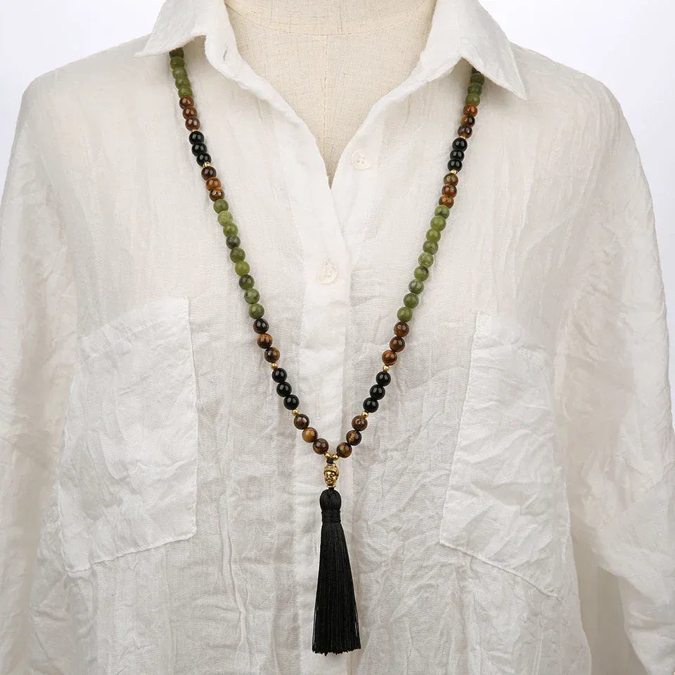 🔴 Southern Red Agate, Tiger Eye & Black Onyx 108 Mala Beads (8mm): The Triad of Vitality, Wealth & Protection – Root Chakra Healing Meditation Necklace