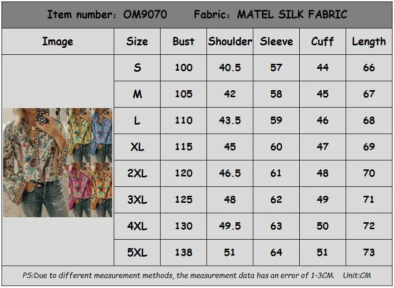 Women's Floral Print Blouse - New Summer Design, Loose Fit, Flared Long Sleeves, Model CKX9070