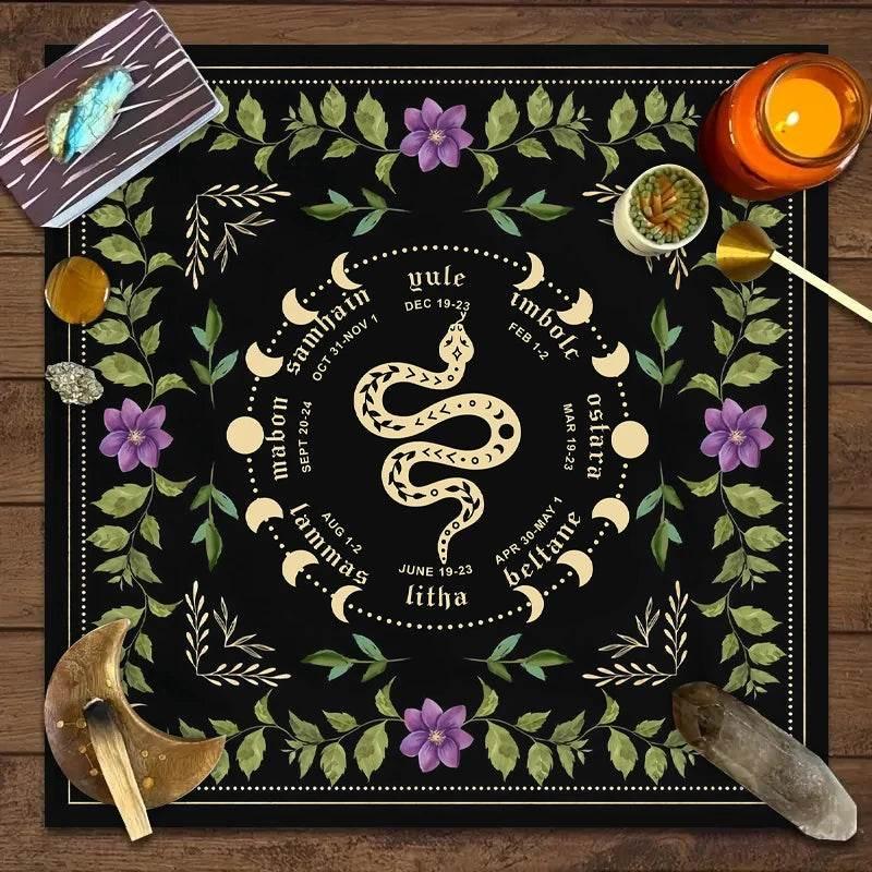 Astrology Tarot Tablecloth in Black Velvet with Moon Design JP121
