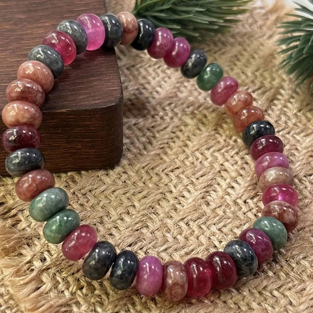✨ Multicolor Tourmaline Bracelet – Natural Bead Stone Chain Elastic Bangle for Women & Men – Fashionable Party Jewelry