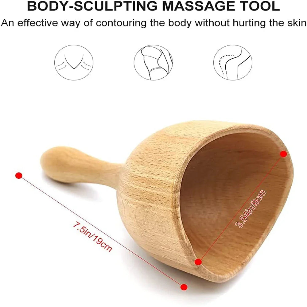 Wooden Handheld Massage Cup – Swedish Wood Therapy Cup for Lymphatic Drainage, Body Sculpting & Anti-Cellulite Gua Sha﻿