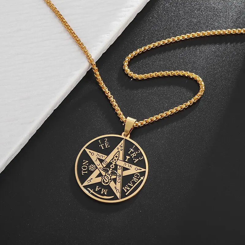 ✨ Witchcraft Pentagram Necklace – Stainless Steel | Men’s Amulet Pendant | Jewish Hebrew Tetragrammaton & Solomon Symbol