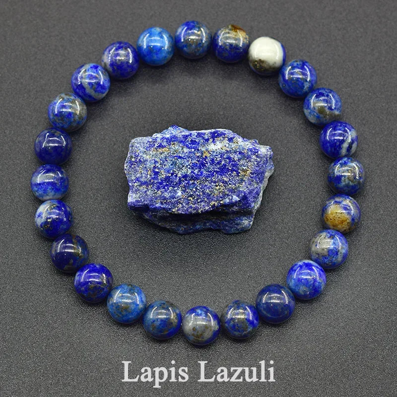 ✨ Natural Red Picasso Jasper Stone Beads Elastic Bracelet – Unisex Healing Crystal Jewelry with Round Red Pine Beads – Elegant Jade Bangle Gift 10 Lapis Lazuli