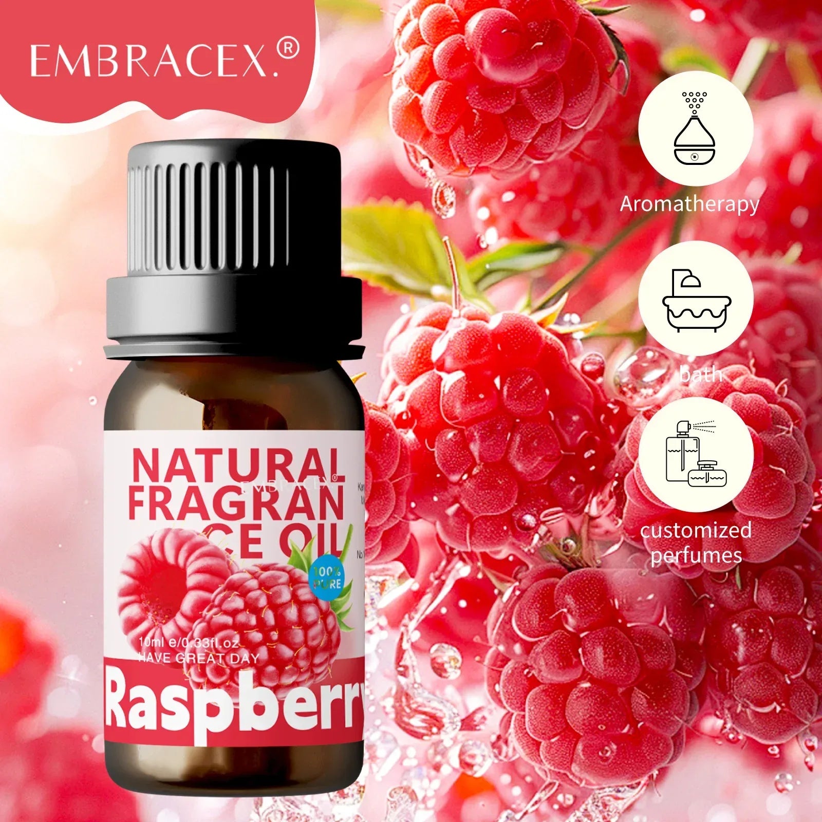 🍊 10ml Fruity Essential Oils – Sweet Fruit Fragrance Collection for Diffusers, Candles, and Home Aromatherapy﻿ Raspberry