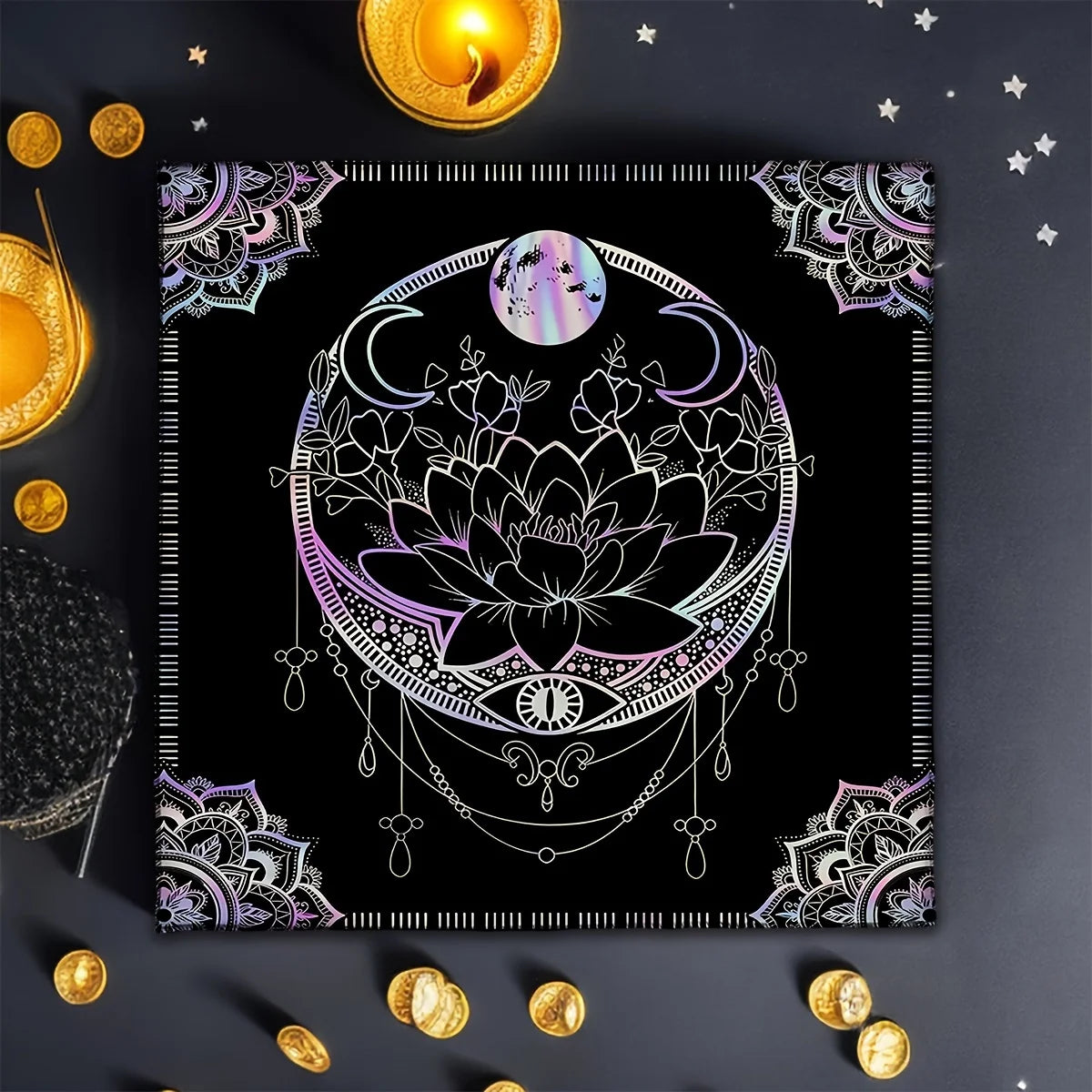 🃏 VIKAMA Mandala Tarot Tablecloth – Witchy Astrology Altar Cloth & Mystic Home Decor Table Cover