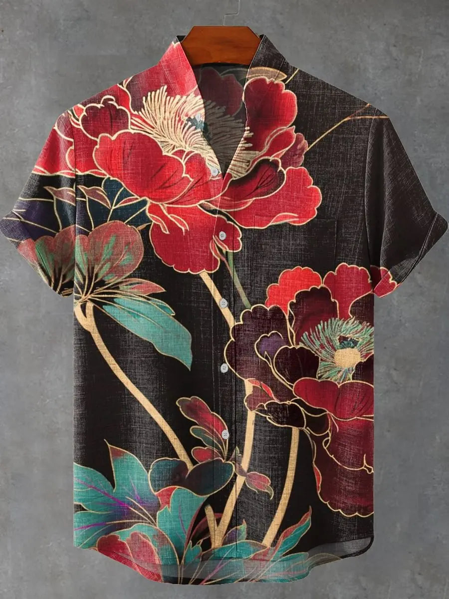 ⛩️ The Zen-Art Heritage Edition: Premium Men’s Japanese Retro Linen Shirt – High-Definition Artistic Graphic Print, Breathable Organic Cotton-Linen Blend, and Sophisticated Luxury Button-Down SFQQQD2336