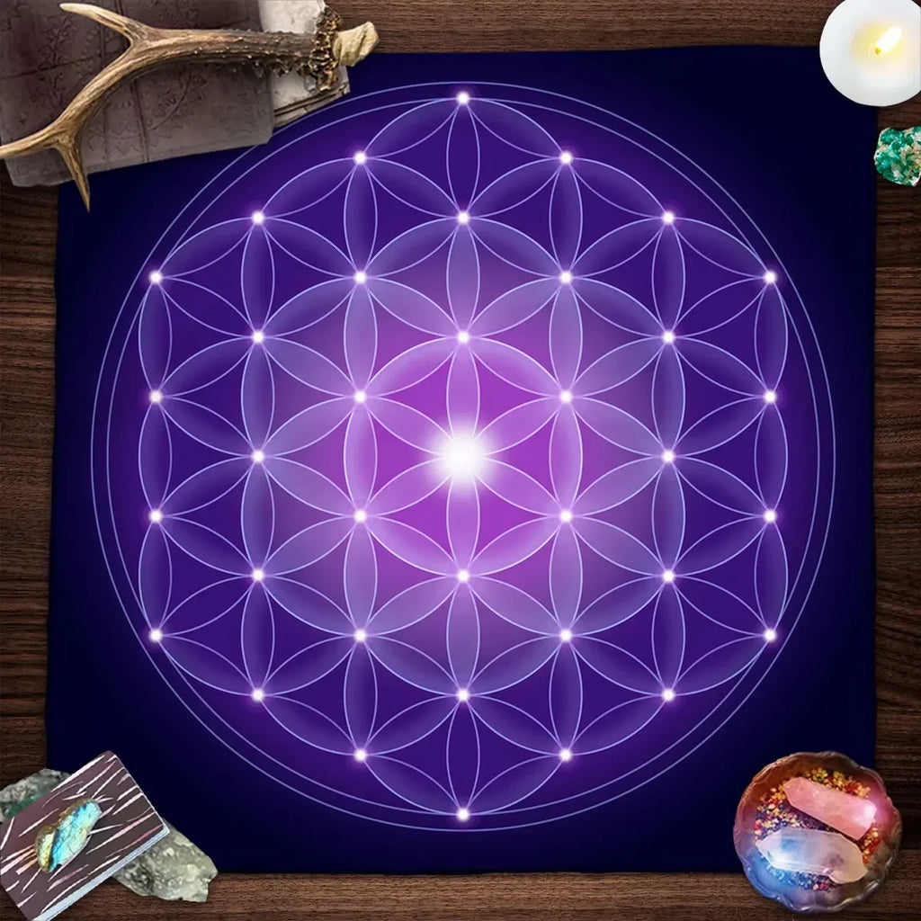 🌸Mandala Flower of Life Tarot Tablecloth | Altar Cloth for Pagan Witchcraft & Divination | Oracle Card Pad | Galaxy Tarot Reading Cloth