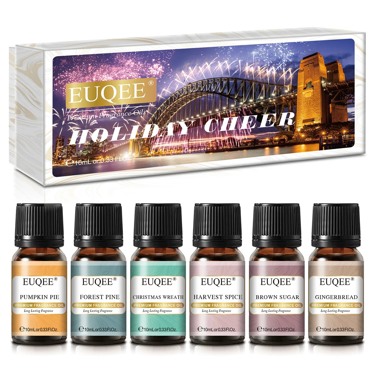🌿 EUQEE 6pcs Fragrance Oils Gift Set – Premium Aromatherapy Collection for Diffusers, Candles, Soap Making, and Air Freshening﻿ 6x10ml Holiday Cheer