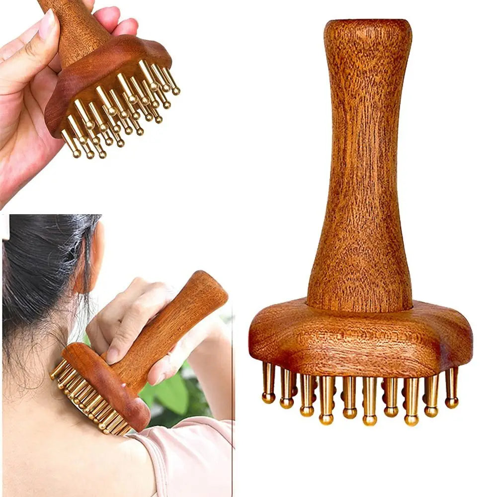 Portable Wood Massage Brush with Copper Head – 24 Teeth Meridian Massager & Body Sculpting Tool﻿