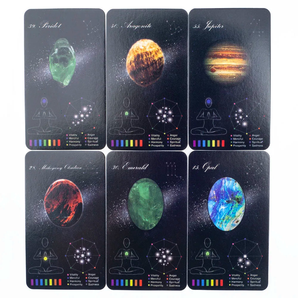 Crystals Healing Cards – 60-Card English Oracle Deck with PDF Guidebook for Crystal & Zodiac Insight