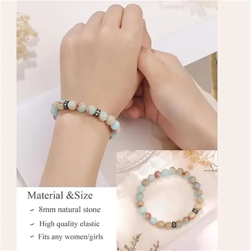 ✨ Pink Zebra Natural Stone Bracelet – Elegant Crystal Jewelry with Gift Card – Perfect Gift for Special Occasions