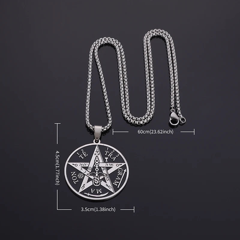✨ Witchcraft Pentagram Necklace – Stainless Steel | Men’s Amulet Pendant | Jewish Hebrew Tetragrammaton & Solomon Symbol