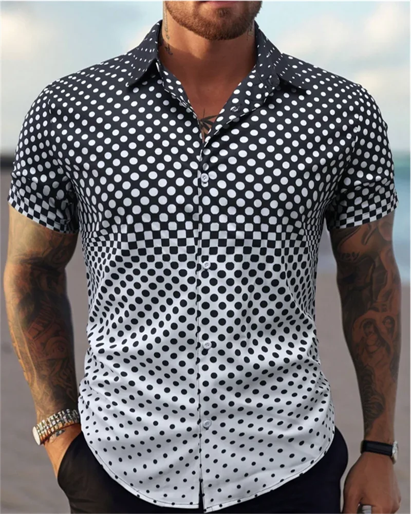 🎨 The Geometric 3D Block Masterpiece: Premium Men's Color-Block Hawaiian Shirt – High-Definition Digital Print, Breathable Short-Sleeve Button-Down, and Inclusive Oversized Silhouette (Up to 5XL)