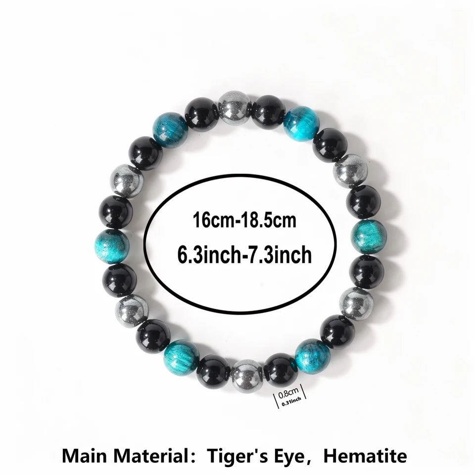 ✨ Classy Autumn & Winter Jewelry – Blue & Yellow Hematite Tiger’s Eye Bracelet – Unique Natural Stone Accessory for Family Banquets