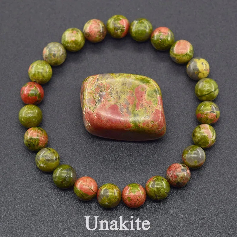 ✨ Natural Red Picasso Jasper Stone Beads Elastic Bracelet – Unisex Healing Crystal Jewelry with Round Red Pine Beads – Elegant Jade Bangle Gift 23 Unakite
