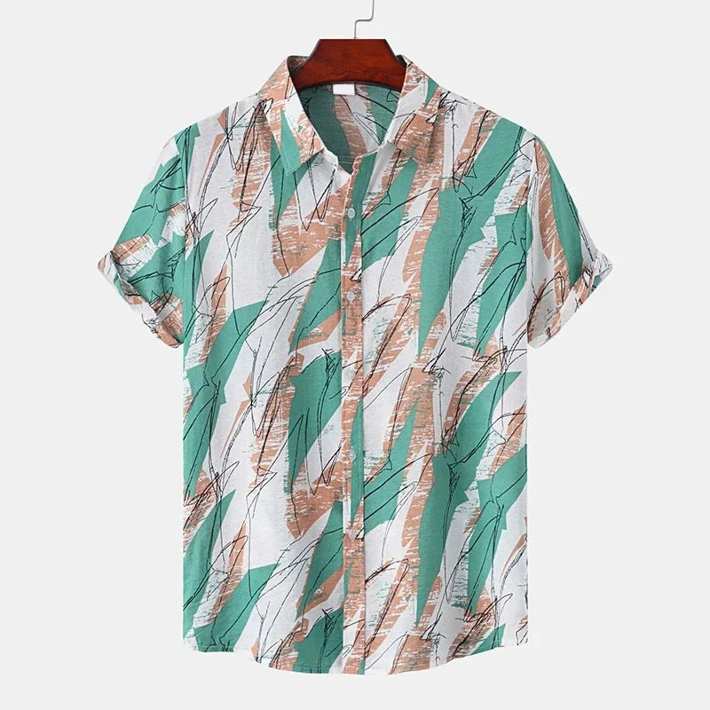 🎨 The Chromatic Patchwork Aloha Masterpiece: Premium Men's Vintage-Style Hawaiian Shirt – High-Definition Colorful Geometric Print, Breathable Short-Sleeve Button-Down, and Signature Loose-Fit Silhouette Shirts-YSY06704