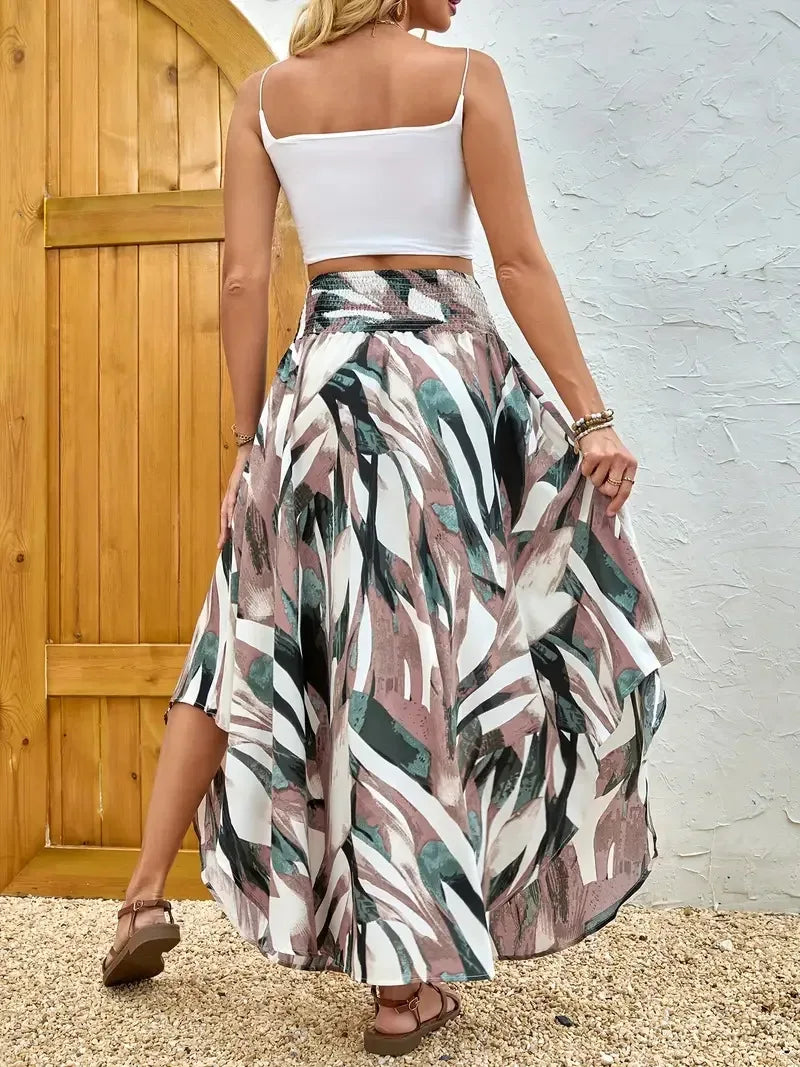 🌸 Bohemian Boho Vintage Floral Print Skirts – Women’s Summer High Waist A-Line Pleated Elastic Waist Long Skirts, Casual Holiday Beachwear