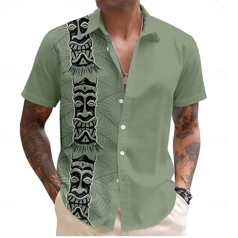 🌍 The Ethno-Block 3D Masterpiece: Premium Men’s Ethnic Color-Block Shirt – High-Definition Digital Print, Breathable Short-Sleeve Button-Down (Hemd Herren), and Sophisticated Resort Silhouette CSFQQQD344