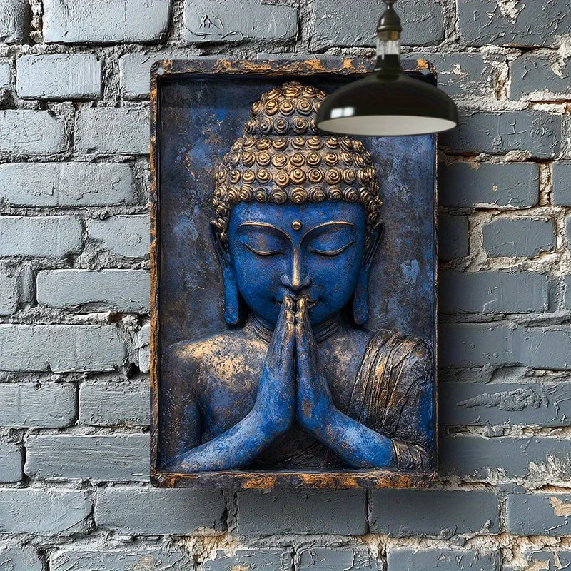 🌟 Blue Buddha Statue with Folded Hands – Vintage Aluminum Sign for Yacht, Living Room & Gym Décor | 8x12 inch | Free Shipping