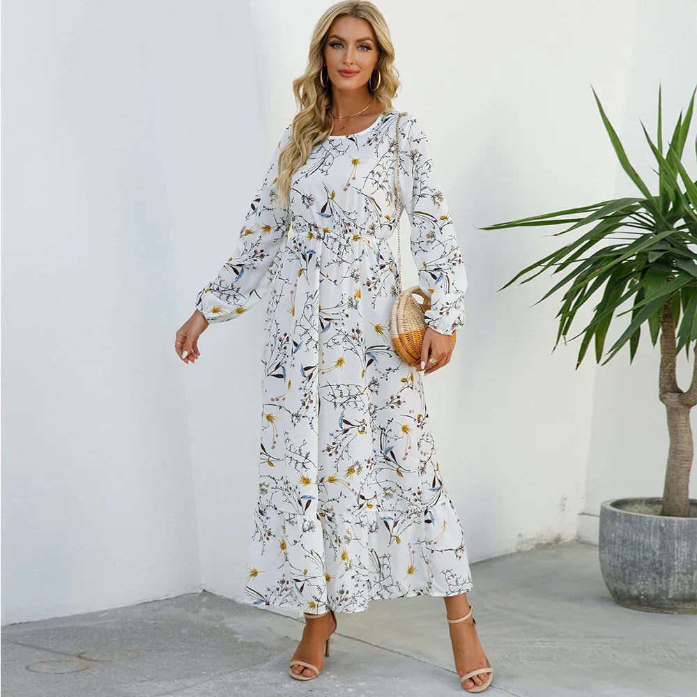 Women’s Bohemian Maxi Dress - Casual Chiffon Dress with Full Sleeves, High Waist, and Floral Print for Spring and Autumn 11