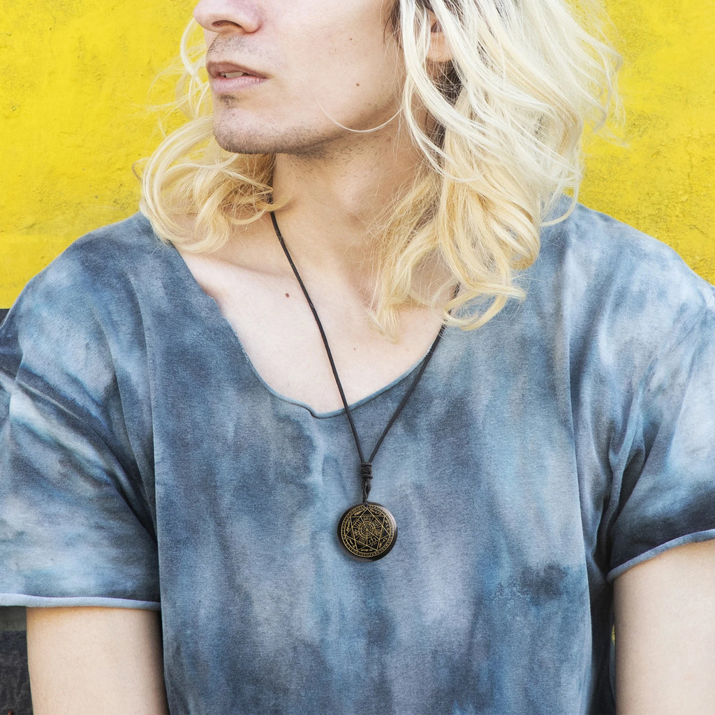 ✨ Natural Crystal Quartz Seven Archangels Amulet Necklace – Seal of Solomon Talisman | Men’s Spiritual Protection Jewelry with Archangel Michael