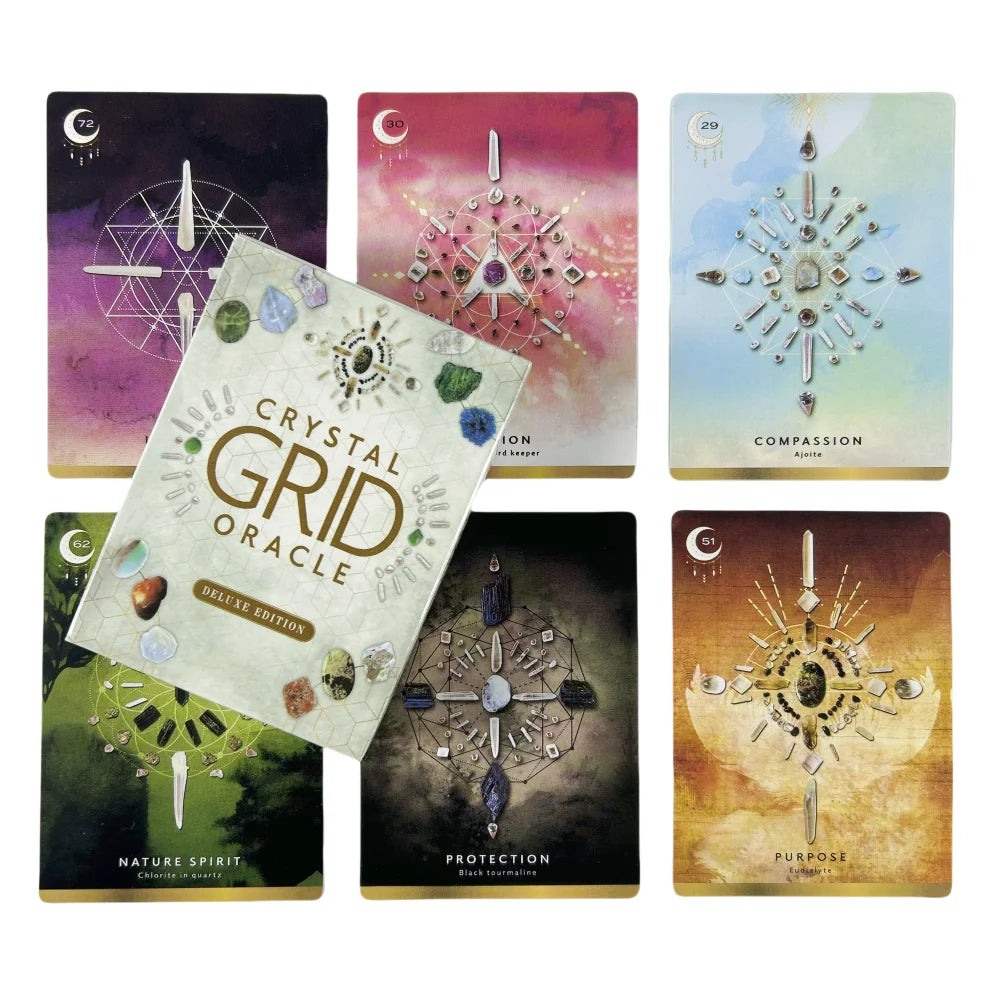 Crystal Grid Oracle Cards - 72-Card Deluxe Deck with Guidebook for Family Fun, Spiritual Growth, and Entertainment