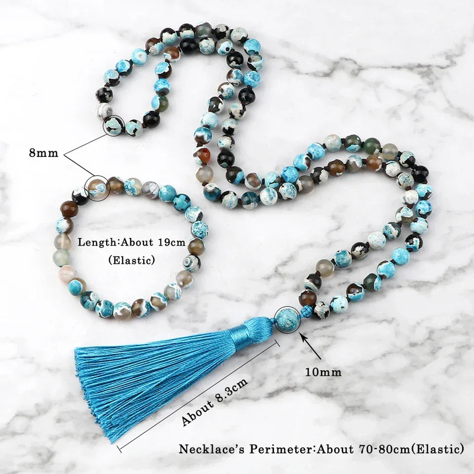 🐯 Natural Tiger Eye Stone Jewelry Set (Necklace & Bracelet): Healing Tassel Pendant & Sweater Chain – Confidence, Wealth & Protection Crystal for Women