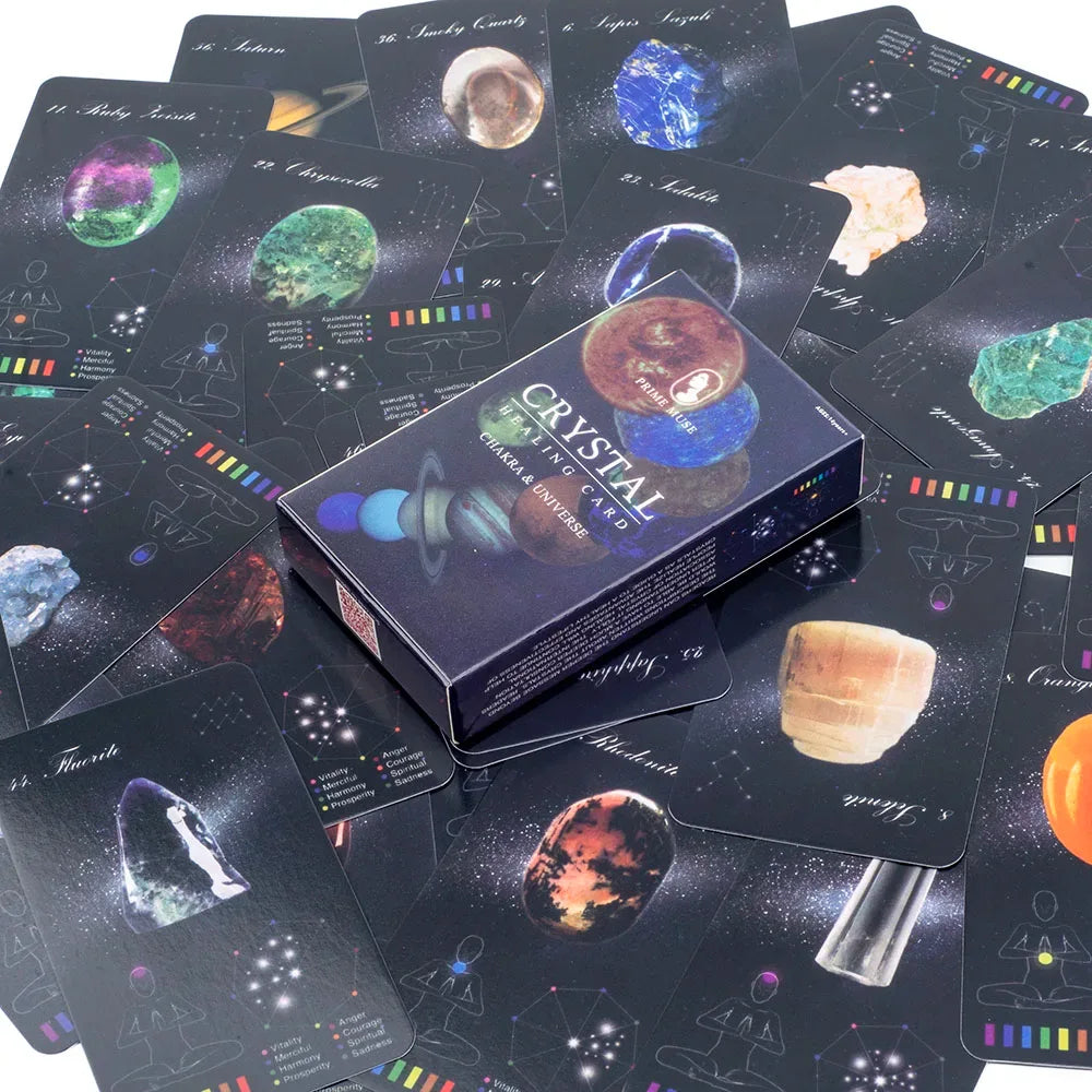 Crystals Healing Cards – 60-Card English Oracle Deck with PDF Guidebook for Crystal & Zodiac Insight