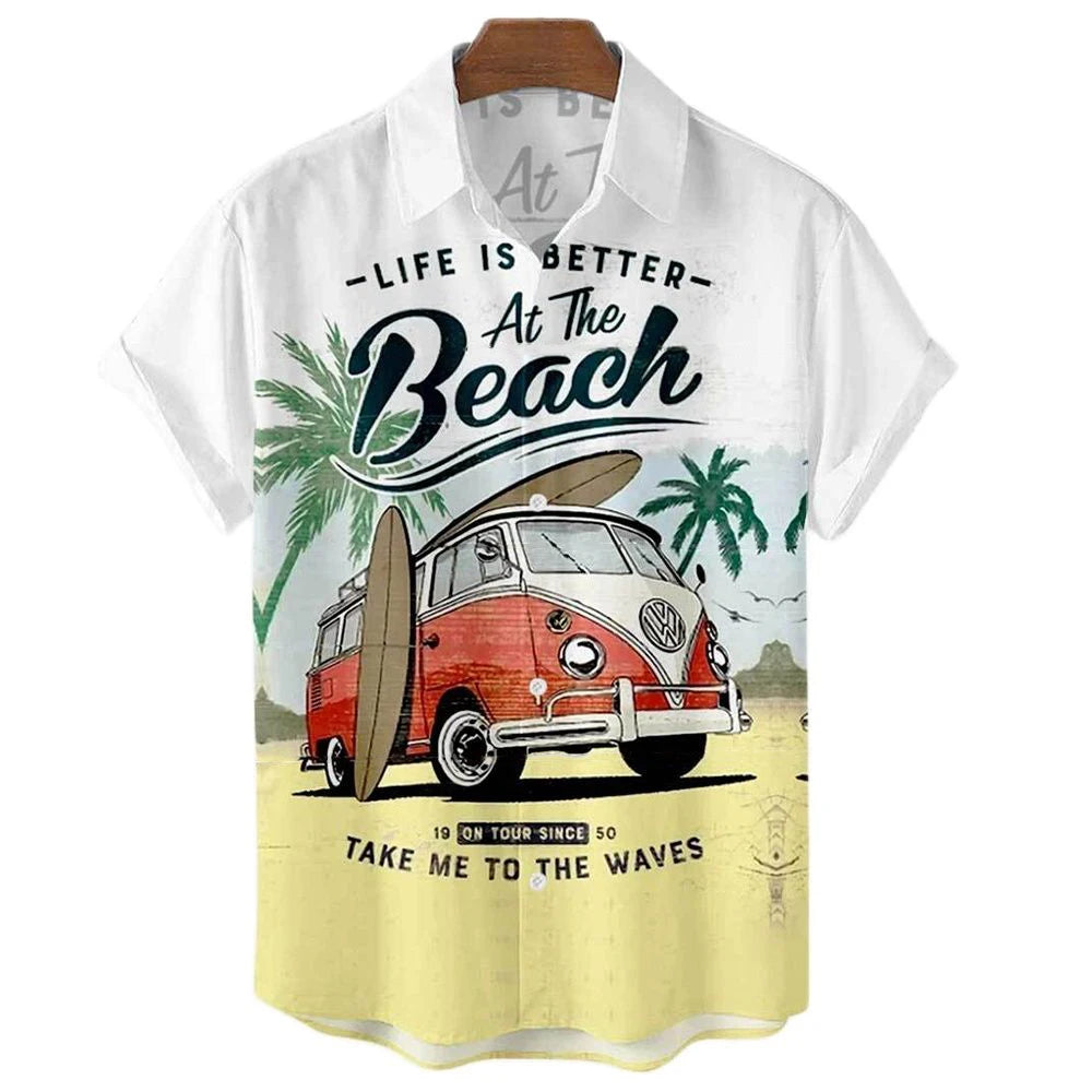 The Azure Horizon Premium Men's Seaside Holiday Hawaiian Shirt - High-Definition Tropical Floral Graphic Loose-Fit Handsome Silhouette Trousers Accent Shirt, Breathable Summer Beach Camisa Urban Short-Sleeve Apparel