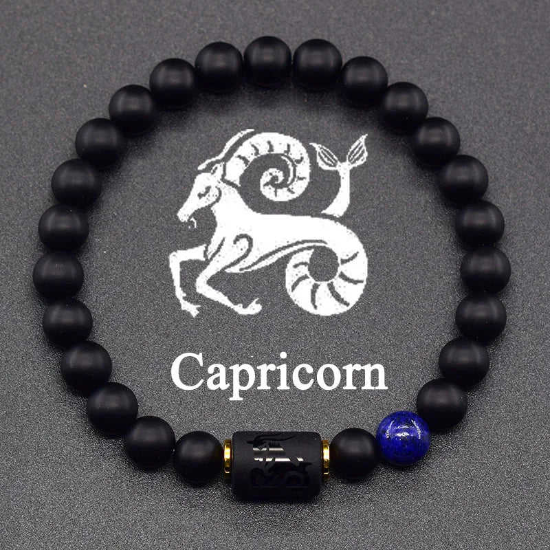 ✨ 12 Zodiac Constellation Signs Bracelet – Tiger Eye & Sparrow Picture Stone Beads – Virgo Charm Couple Jewelry for Men & Women 31 Capricorn 8 mm Beads