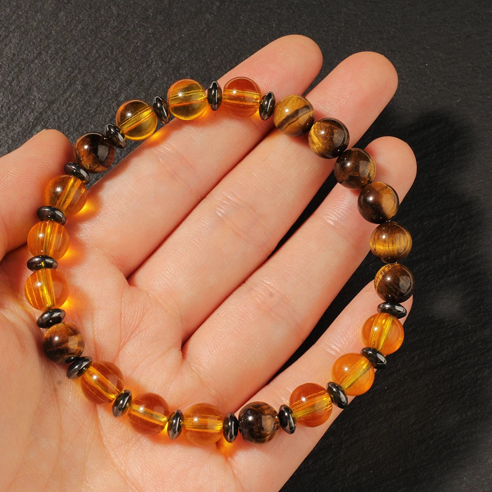 💰 Money Bracelets for Women and Men – Natural Citrine & Tiger's Eye Stone Beaded Bangles | Healing Energy Jewelry | Perfect Gift for Sister and Mom