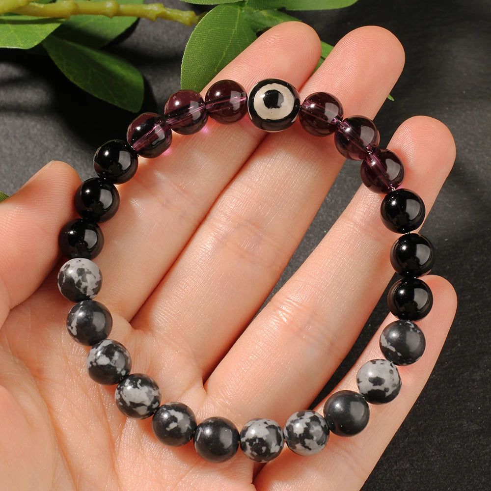 👁️ Eye Bracelets for Women – Natural Stone Beaded Bangles Cute Beach & Holiday Jewelry Purple, Black, Gray Beads Spring Summer Gift