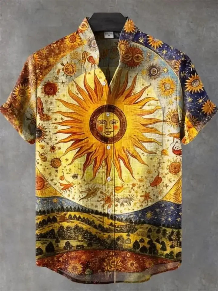 🏝️ The Elite Geometric Camisa: Premium Men’s Short-Sleeve Linen Shirt – High-Definition 3D Artistic Print, Ultra-Breathable Casual Button-Down, and Sophisticated Hawaiian Holiday Fashion (Incredible Value Edition)