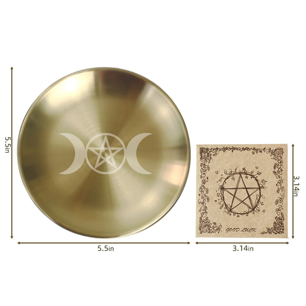 Pagan Pentagram Altar Plate – Metal Ritual Tray for Crystals, Jewelry, Candle and Incense Holder, Witchcraft Supply Essential