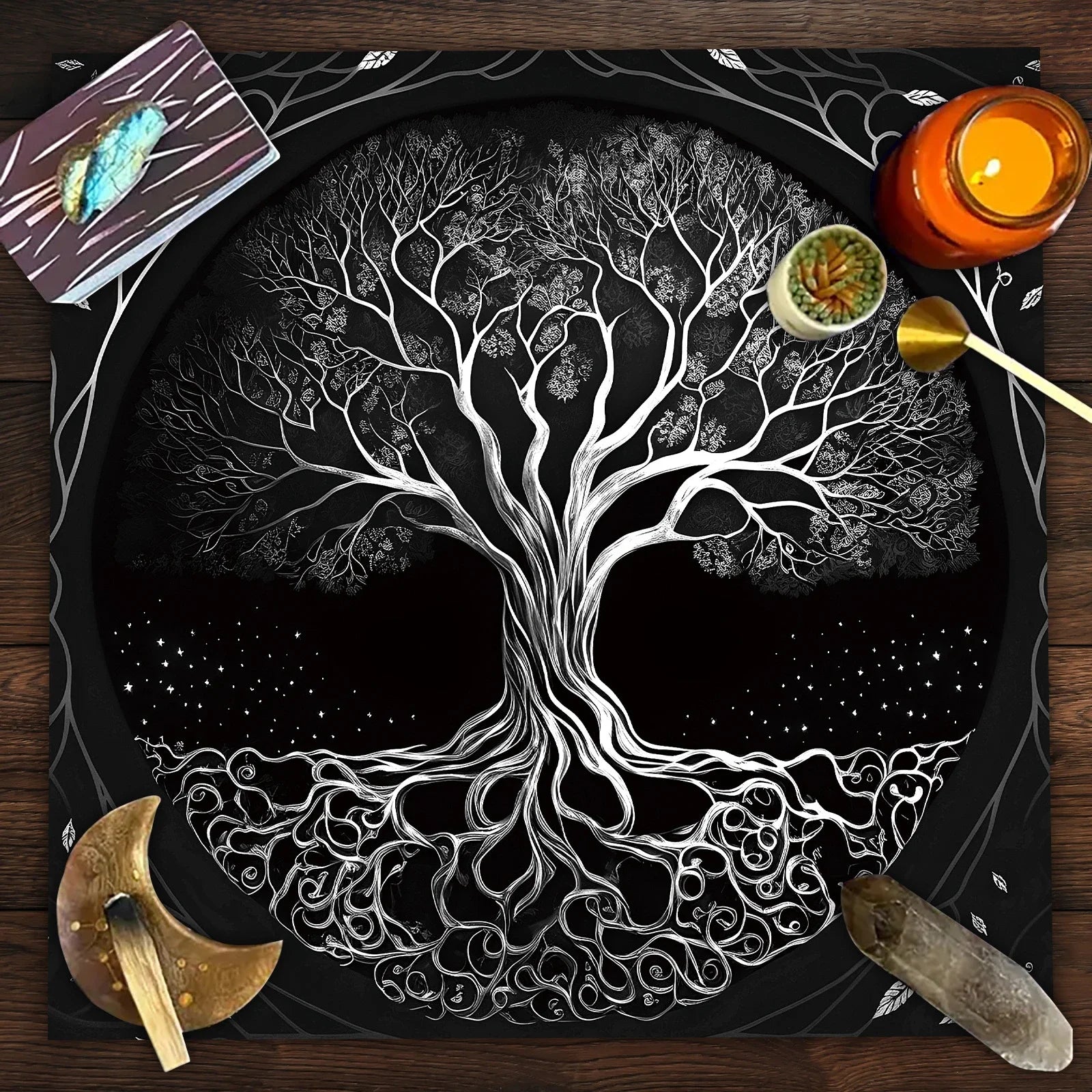 🃏 Mandala Tree of Life Tarot Tablecloth – Sea Velvet Square Butterfly Altar Cloth for Tarot Readings, Terrace Dining & Multi-Purpose Mystic Decor 03