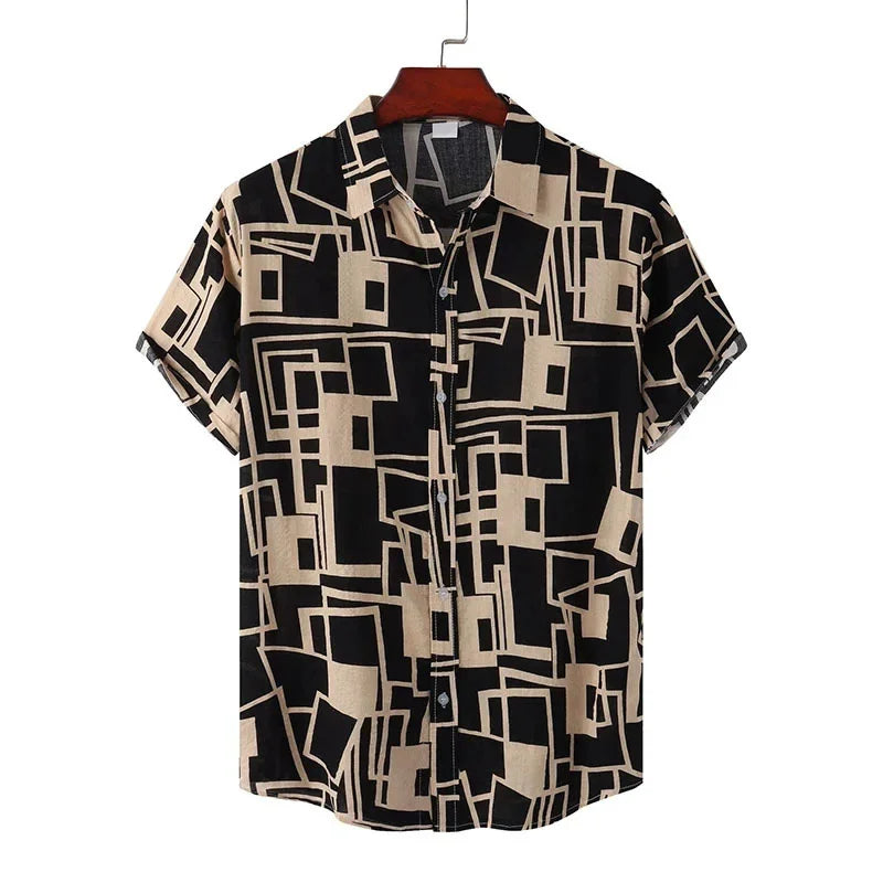 🎨 The Chromatic Patchwork Aloha Masterpiece: Premium Men's Vintage-Style Hawaiian Shirt – High-Definition Colorful Geometric Print, Breathable Short-Sleeve Button-Down, and Signature Loose-Fit Silhouette Shirts-YSY06706