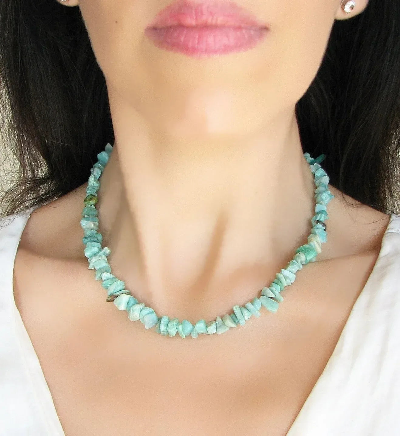 ✨ Turquoise Crystal Beaded Necklace – Perfect 11th Anniversary Gift for Wife – December Birthstone & Chakra Chip Choker A111215