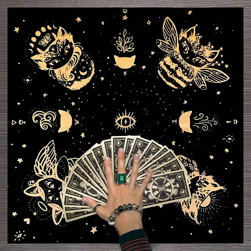 Moon Phase Tarot Card Tablecloth - Gold for Spiritual Readings and Rituals