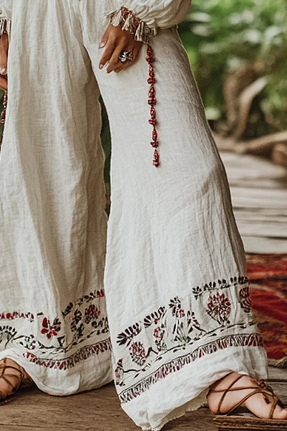 Women’s Boho Chic Wide Leg Pants - Elastic High Waist Casual Trousers for Summer