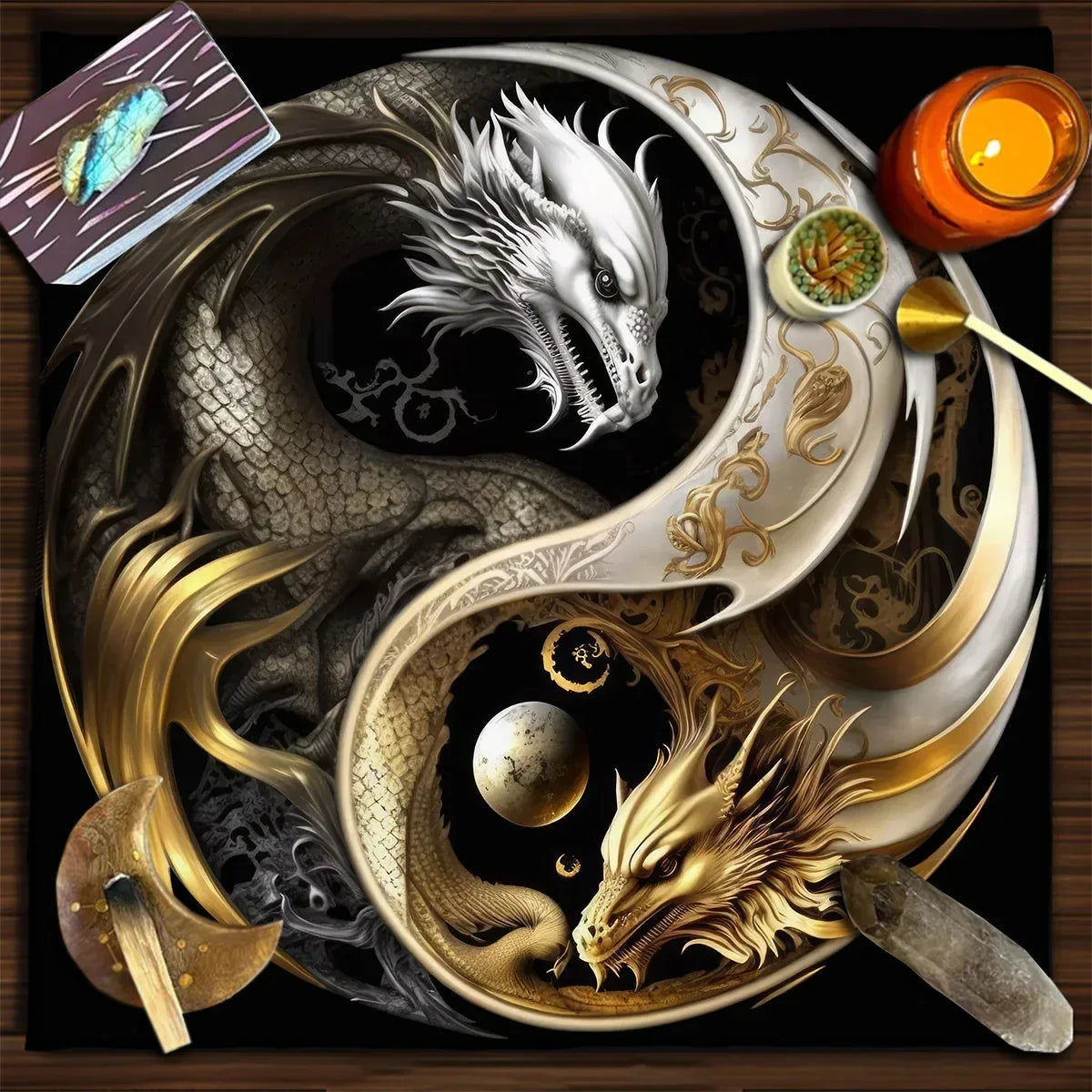 🧿Mystical Sun & Moon Phoenix Tarot Tablecloth – Ice and Fire Phoenix Altar Cloth for Powerful Tarot Readings, Witchcraft & Celestial Home Decor TLB (346