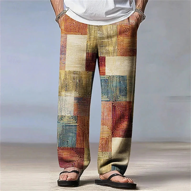 ✨ The Urban Retro-Future Straight-Leg Trousers: Premium Men's 3D Color-Block Printed Fashion Pants – Loose Fit Streetwear with High-Definition Vintage Graphics and Breathable Comfort D81PTH2510101246