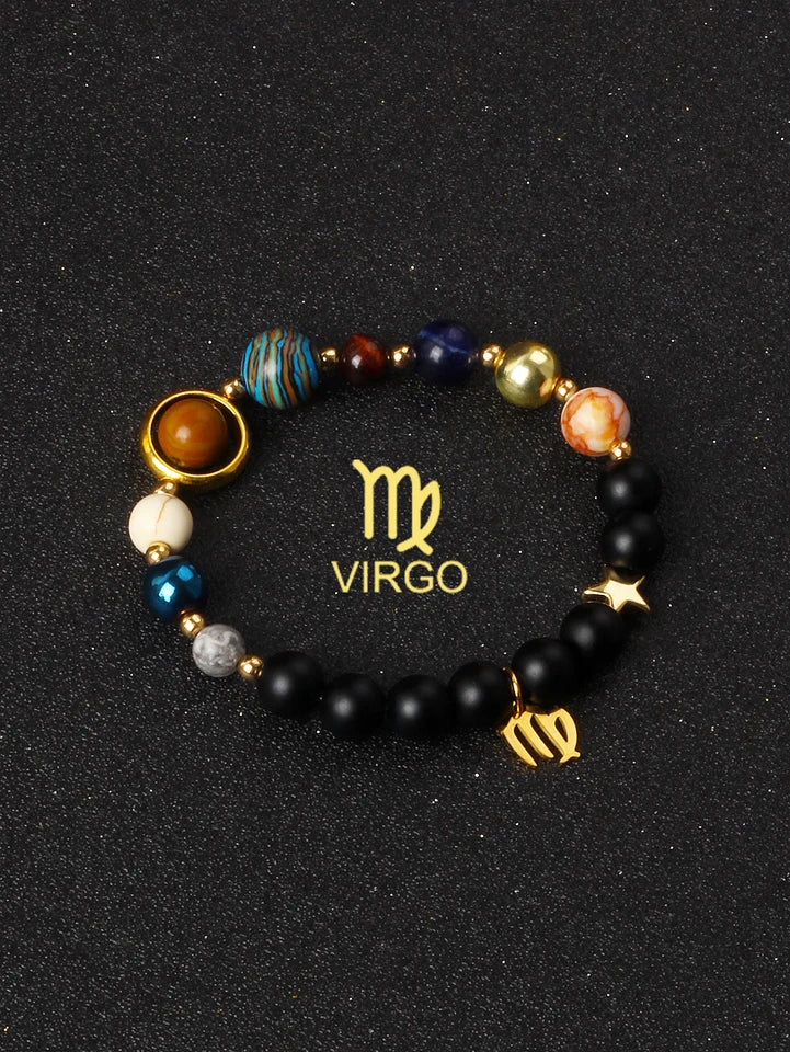 ✨ Eight Planets & 12 Constellation Bracelets – Natural Stone Universe Galaxy Solar System Jewelry – Featuring Libra, Virgo & Leo Designs