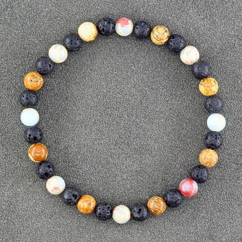 ✨ Natural African Pine Stone Beaded Bracelet – Authentic Picture Stone Bohemian Bangle for Men & Women – Volcanic Elastic Jewelry, Perfect Friendship Gift 35