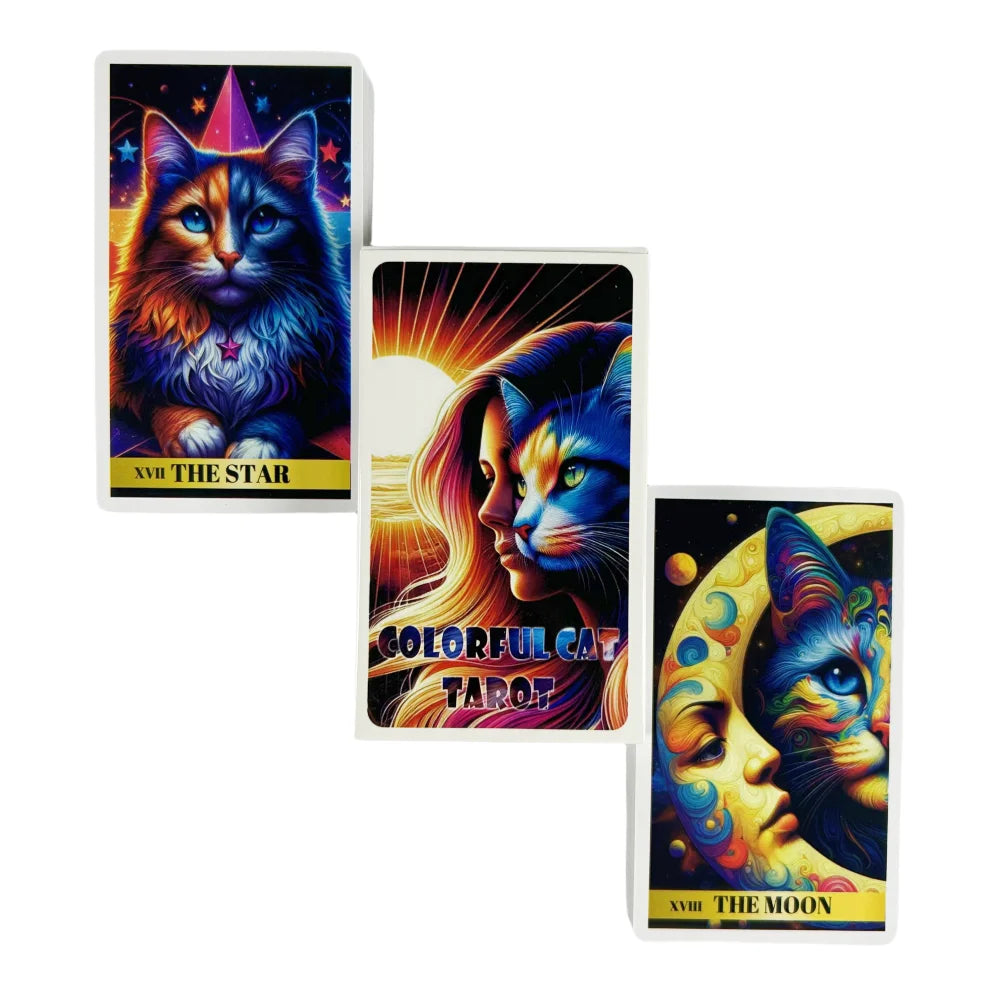 Colorful Cat Tarot Cards – 78-Card Oracle Deck for Divination, English Visions, and Fun Board Games