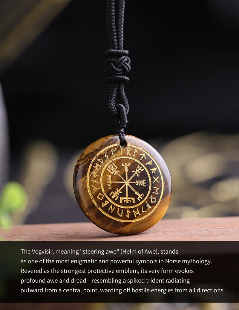 🧭 Natural Crystal Viking Compass Energy Pendant Necklace – Guardian Symbol | Fashion Jewelry for Men & Women