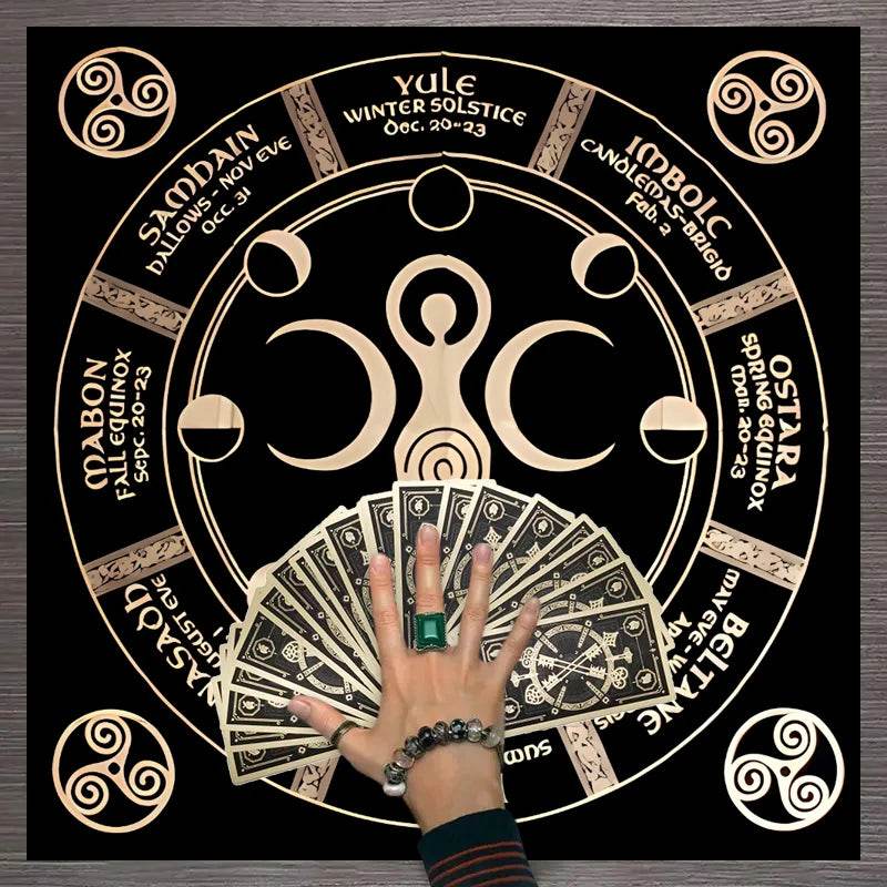 Moon Phase Tarot Card Tablecloth - Gold for Spiritual Readings and Rituals