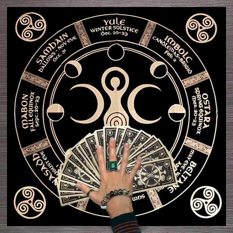 Moon Phase Tarot Card Tablecloth - Gold for Spiritual Readings and Rituals